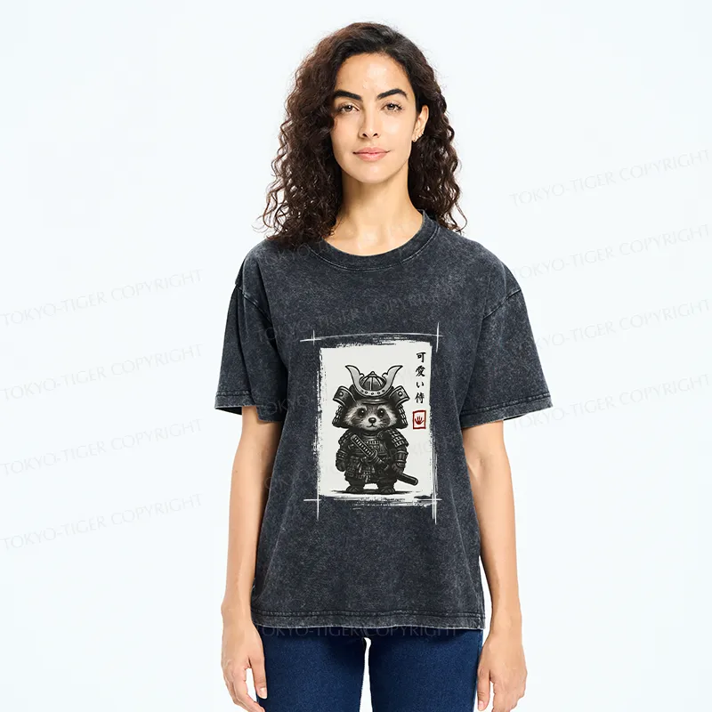 Tokyo-Tiger Samurai Baby Raccoon Washed T-Shirt