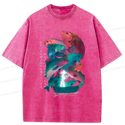 Tokyo-Tiger Japanese Ukiyoe Fish Vintage Poster Washed T-Shirt 