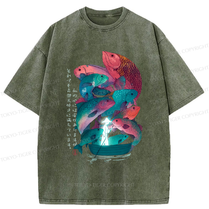 Tokyo-Tiger Japanese Ukiyoe Fish Vintage Poster Washed T-Shirt 