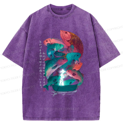 Tokyo-Tiger Japanese Ukiyoe Fish Vintage Poster Washed T-Shirt 