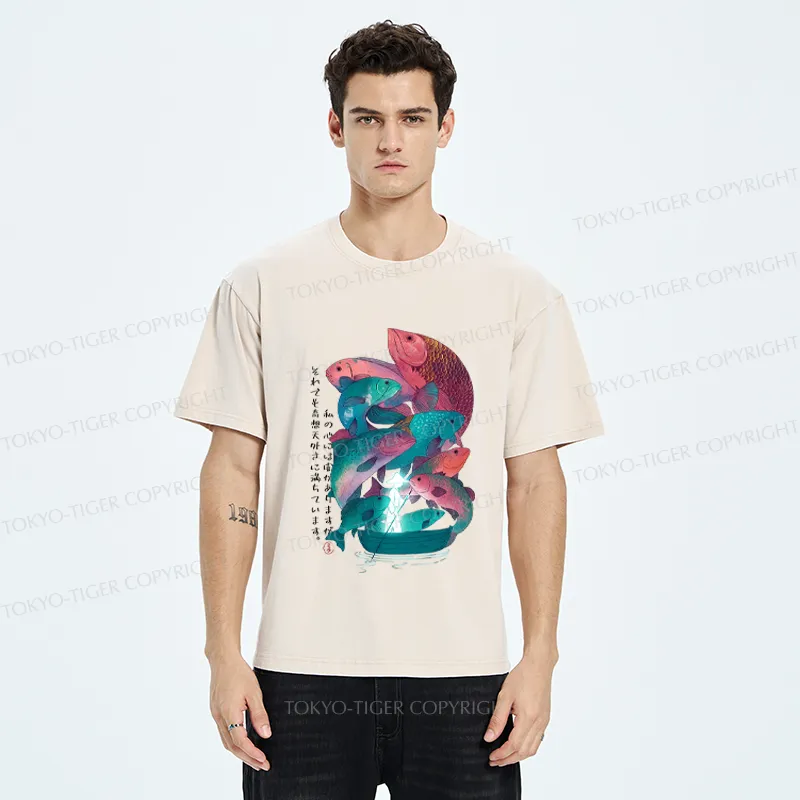 Tokyo-Tiger Japanese Ukiyoe Fish Vintage Poster Washed T-Shirt 