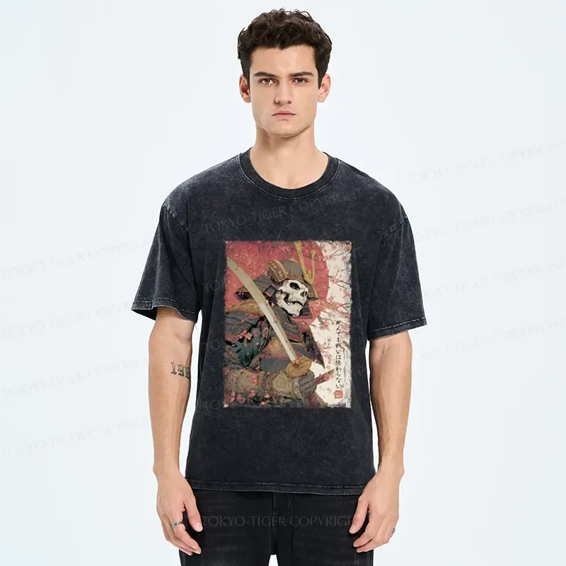 Tokyo-Tiger Samurai Under The Sakura Washed T-Shirt