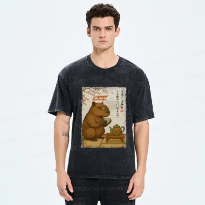 Tokyo-Tiger Tea Time With a Capybara Washed T-Shirt