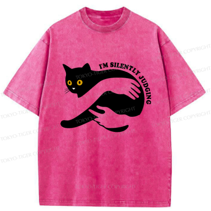 Tokyo-Tiger Black Cat In Arms Judging You Washed T-Shirt