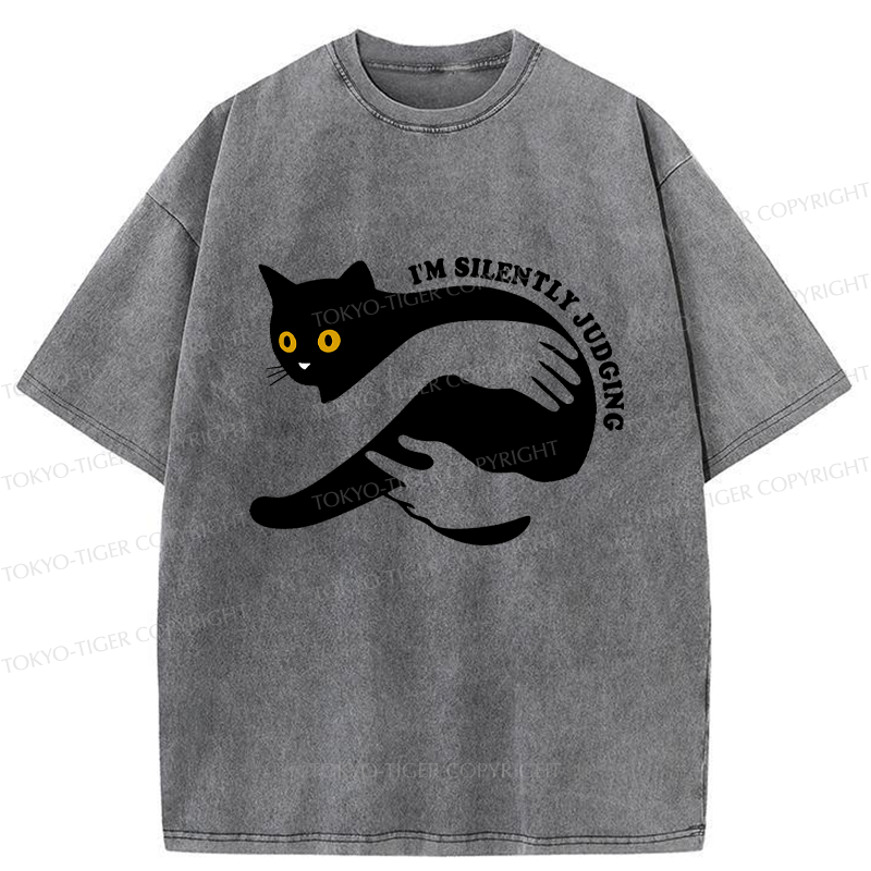 Tokyo-Tiger Black Cat In Arms Judging You Washed T-Shirt