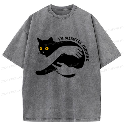 Tokyo-Tiger Black Cat In Arms Judging You Washed T-Shirt