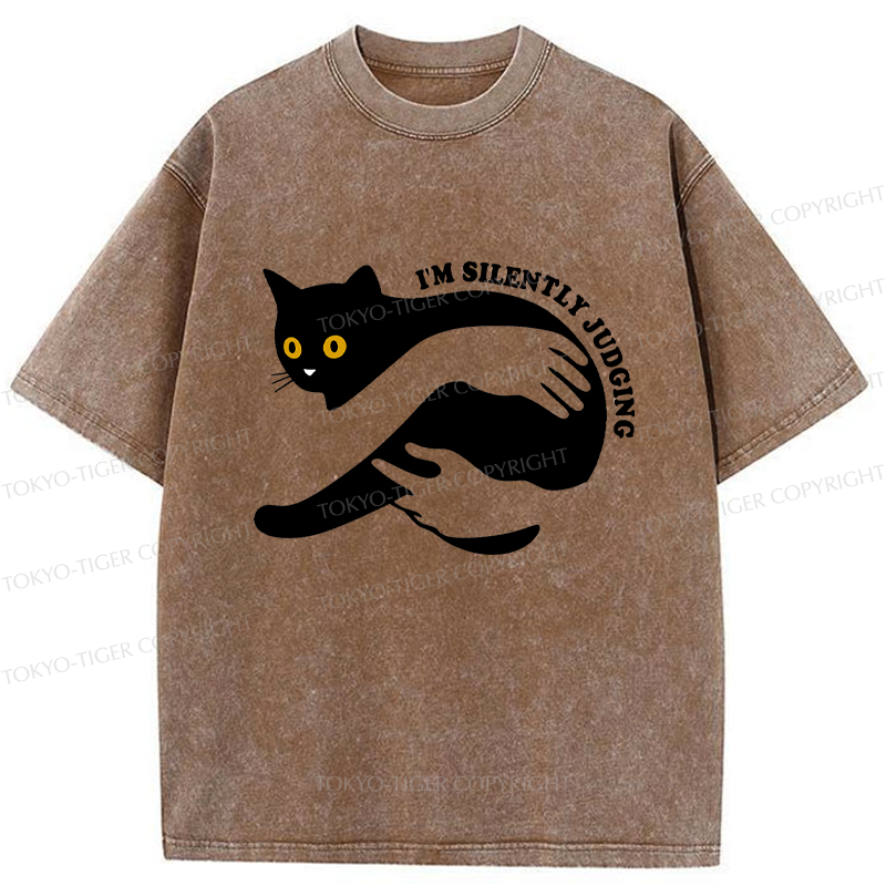 Tokyo-Tiger Black Cat In Arms Judging You Washed T-Shirt
