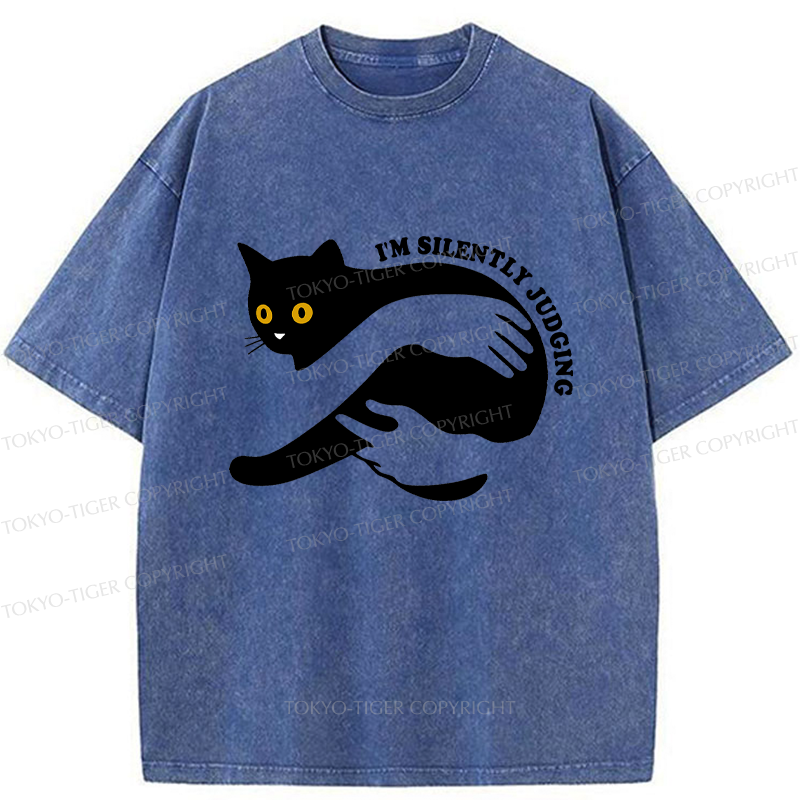 Tokyo-Tiger Black Cat In Arms Judging You Washed T-Shirt