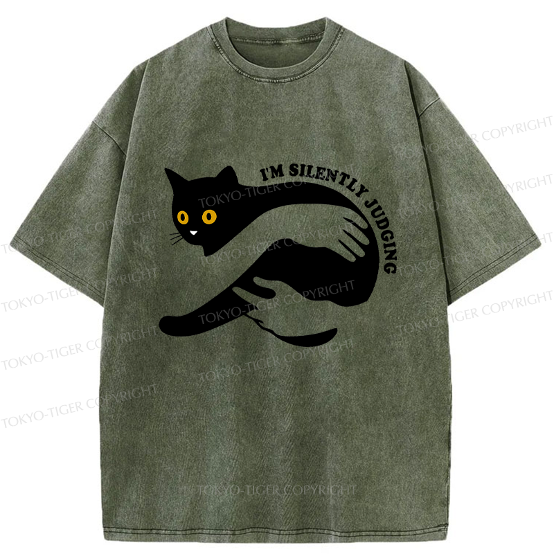 Tokyo-Tiger Black Cat In Arms Judging You Washed T-Shirt
