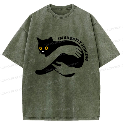 Tokyo-Tiger Black Cat In Arms Judging You Washed T-Shirt