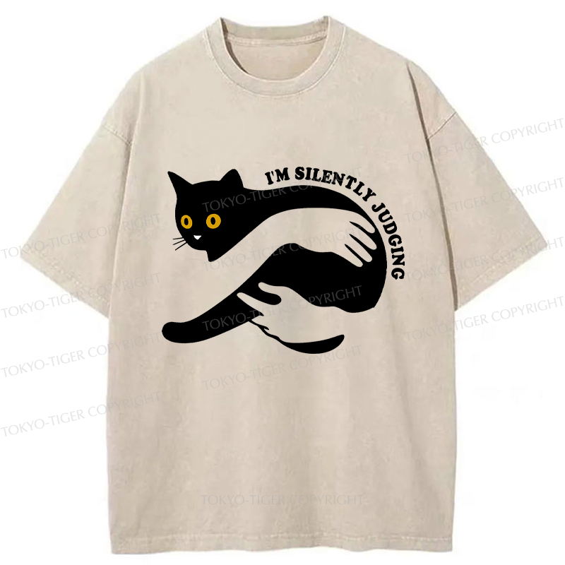 Tokyo-Tiger Black Cat In Arms Judging You Washed T-Shirt