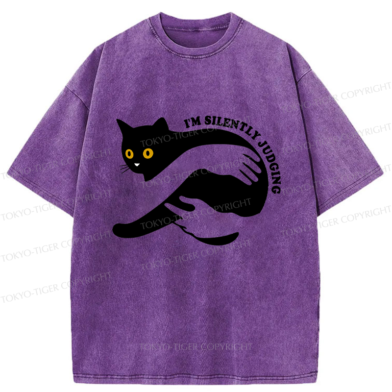 Tokyo-Tiger Black Cat In Arms Judging You Washed T-Shirt