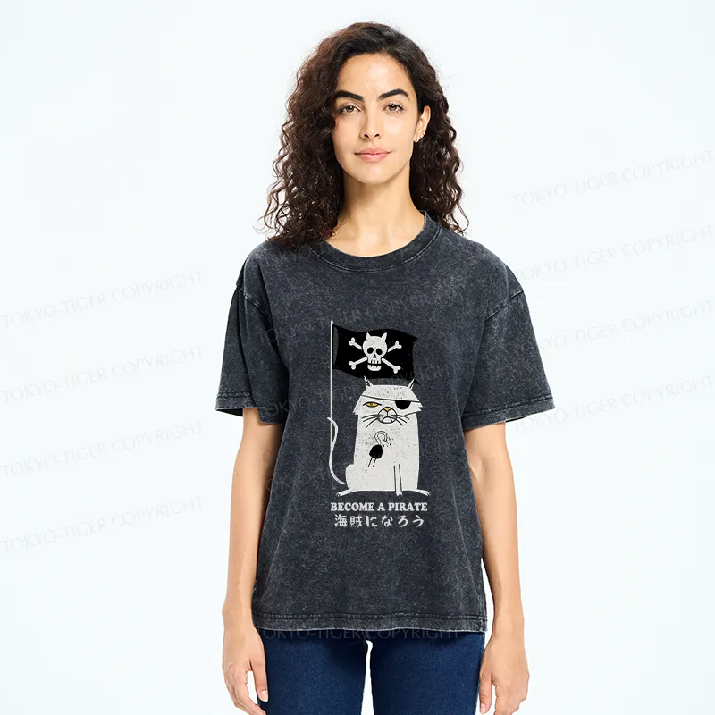 Tokyo-Tiger Pirate Cat Washed T-Shirt