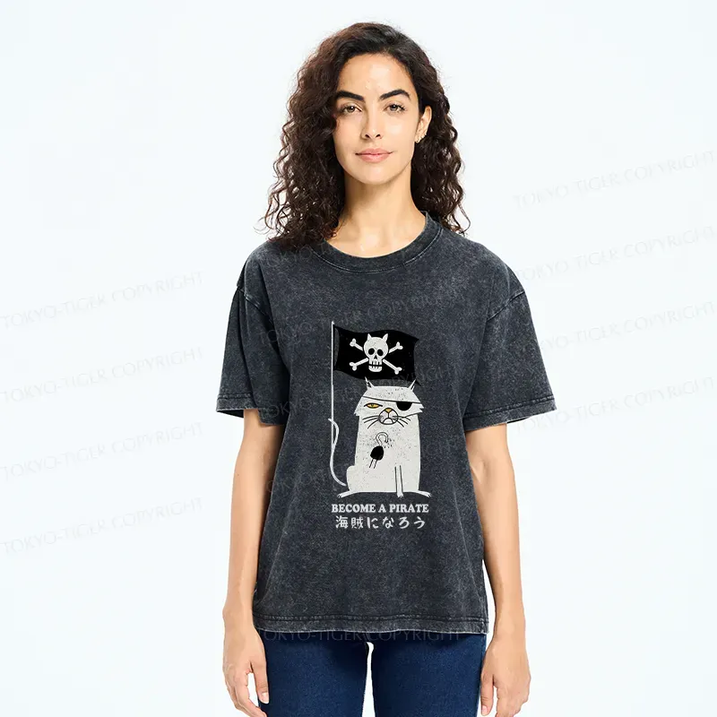 Tokyo-Tiger Pirate Cat Washed T-Shirt