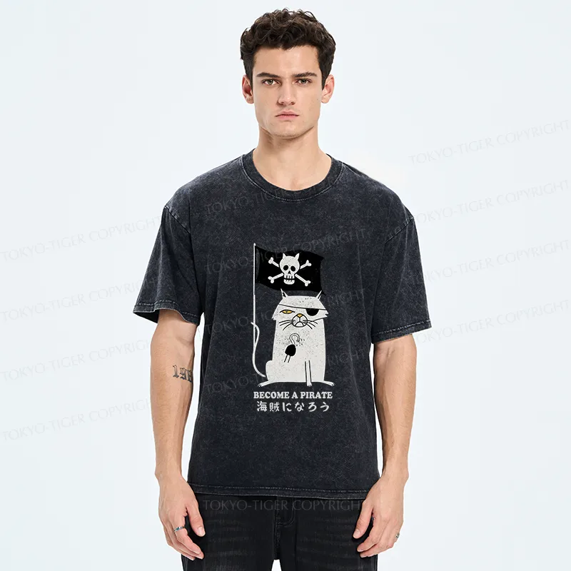Tokyo-Tiger Pirate Cat Washed T-Shirt