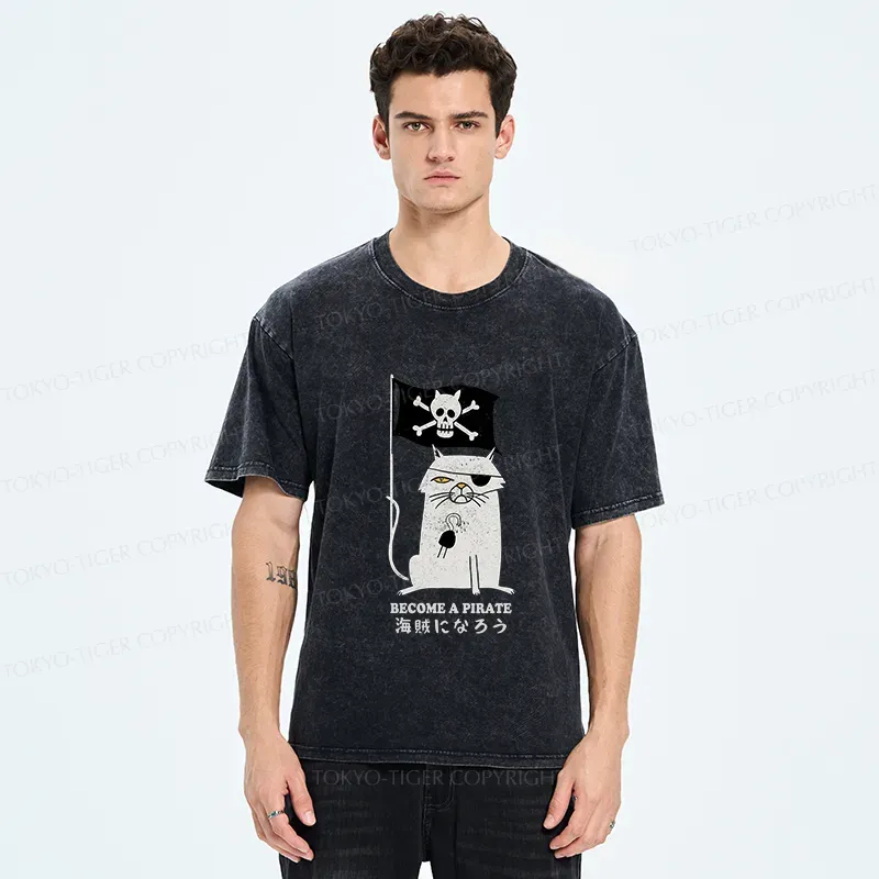 Tokyo-Tiger Pirate Cat Washed T-Shirt