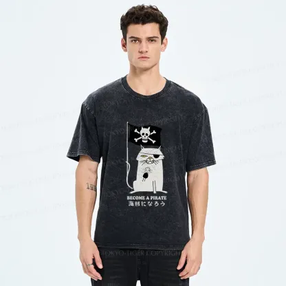 Tokyo-Tiger Pirate Cat Washed T-Shirt