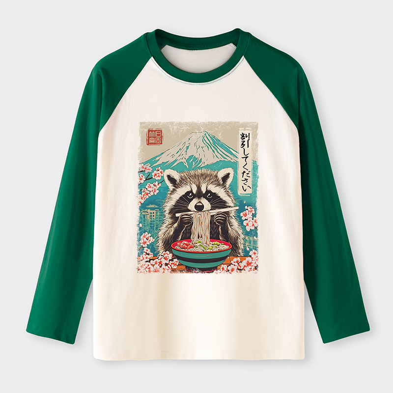 Tokyo-Tiger Please Give Raccoon A Discount Raglan Long Sleeve T-shirt