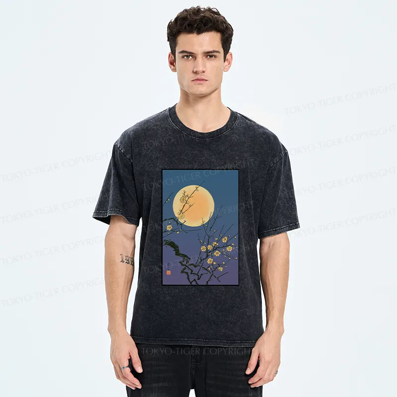 Tokyo-Tiger Vintage Moon Painting Washed T-Shirt