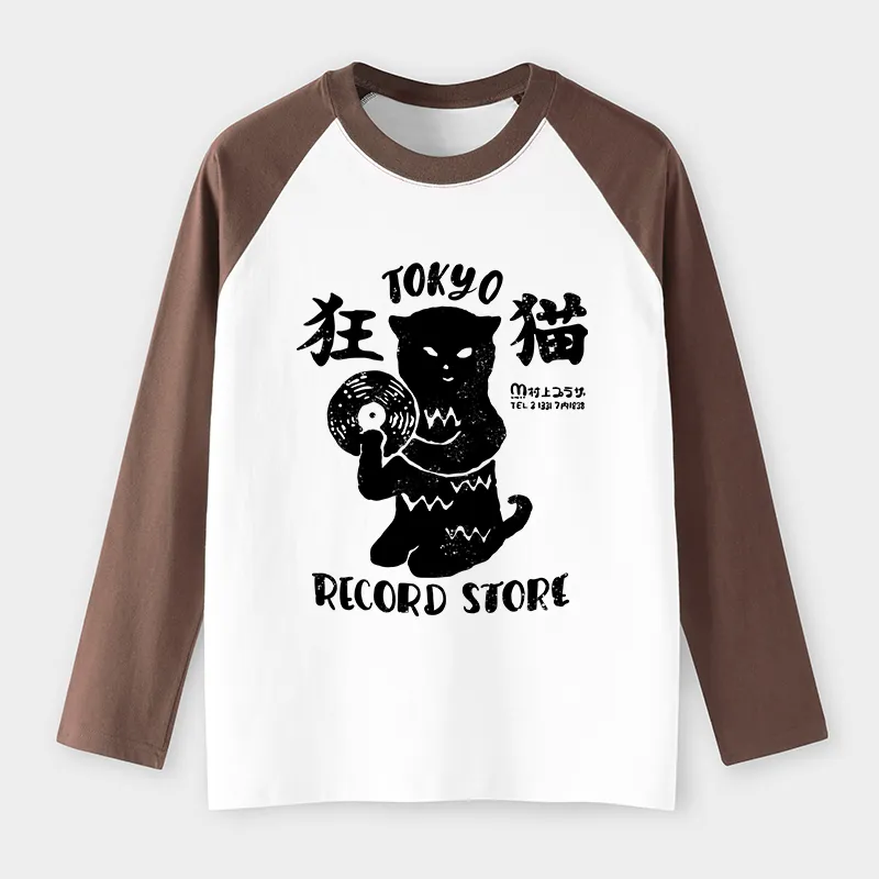 Tokyo-Tiger Tokyo Record Store Cat CD Raglan Long Sleeve T-shirt
