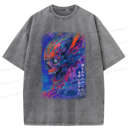 Tokyo-Tiger Japanese Ukiyoe Skeleton Poster Washed T-Shirt