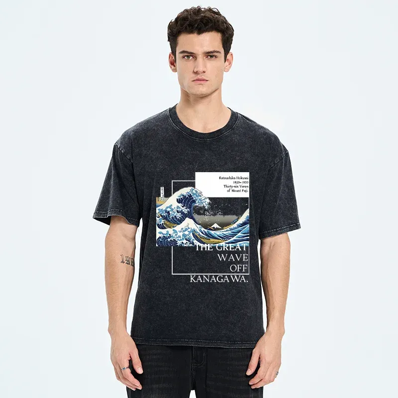 Tokyo-Tiger Japanese Ukiyoe Waves Washed T-Shirt