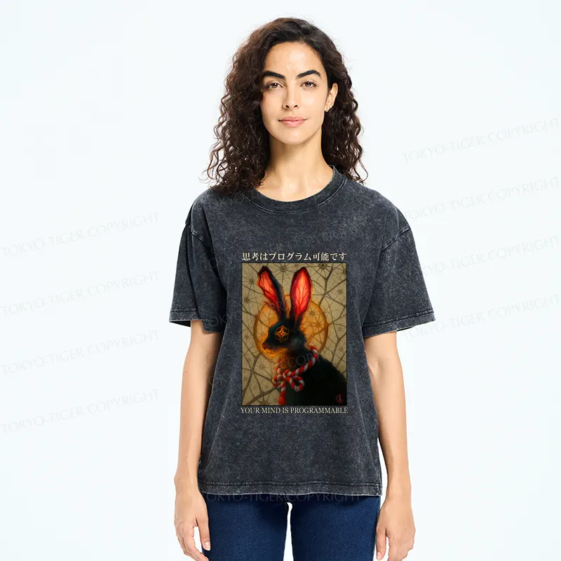 Tokyo-Tiger Funny Mind Is Programmable Rabbit Poster Washed T-Shirt