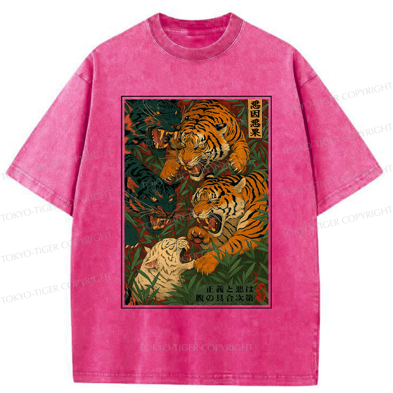 Tokyo-Tiger Vintage Ukiyoe Tiger Poster Washed T-Shirt