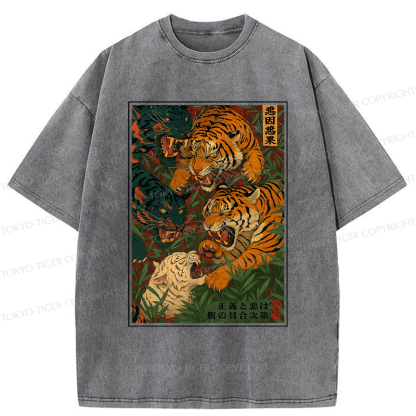 Tokyo-Tiger Vintage Ukiyoe Tiger Poster Washed T-Shirt