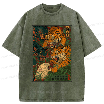 Tokyo-Tiger Vintage Ukiyoe Tiger Poster Washed T-Shirt