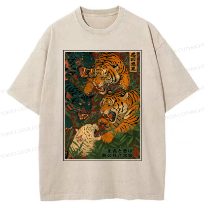 Tokyo-Tiger Vintage Ukiyoe Tiger Poster Washed T-Shirt