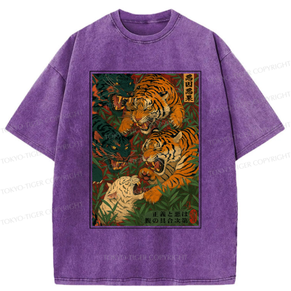 Tokyo-Tiger Vintage Ukiyoe Tiger Poster Washed T-Shirt