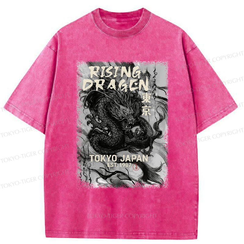 Tokyo-Tiger Sumie Rising Dragon Poster Washed T-Shirt
