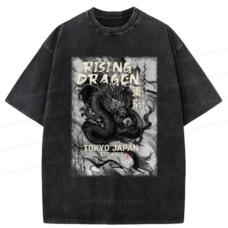 Tokyo-Tiger Sumie Rising Dragon Poster Washed T-Shirt