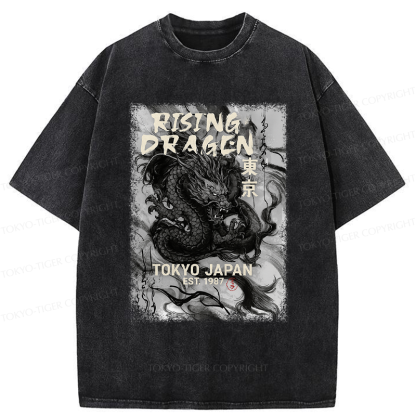 Tokyo-Tiger Sumie Rising Dragon Poster Washed T-Shirt