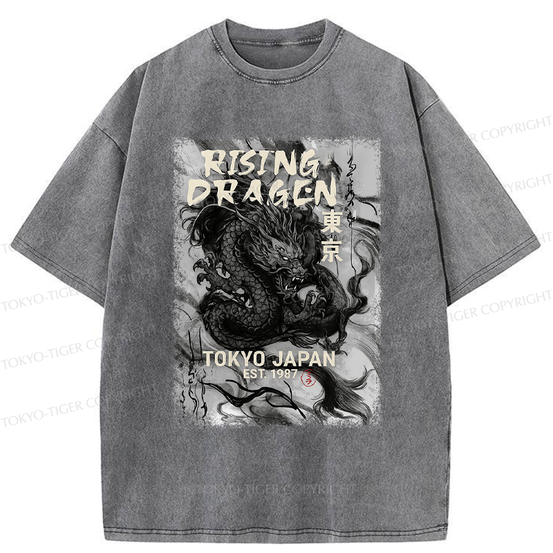 Tokyo-Tiger Sumie Rising Dragon Poster Washed T-Shirt