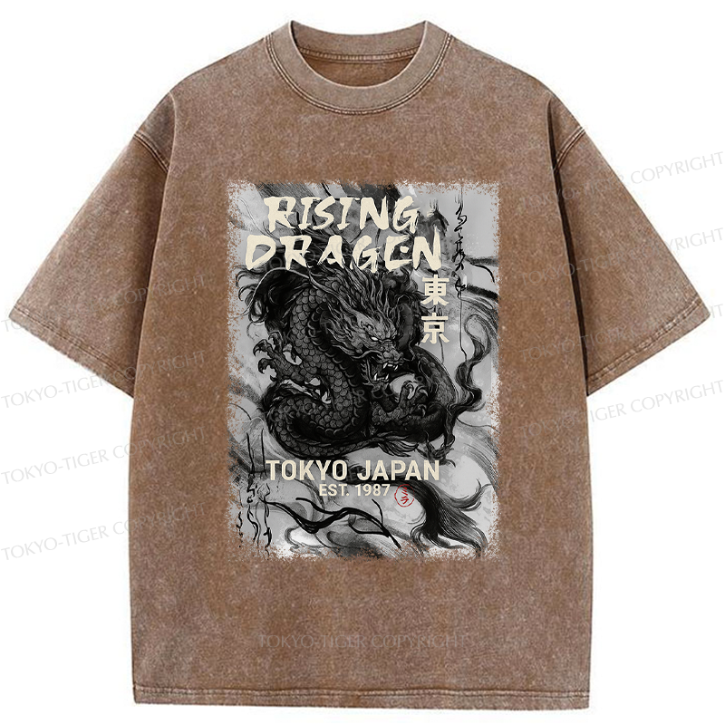 Tokyo-Tiger Sumie Rising Dragon Poster Washed T-Shirt