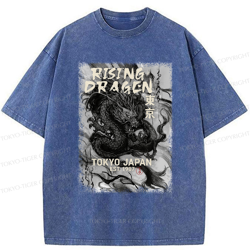 Tokyo-Tiger Sumie Rising Dragon Poster Washed T-Shirt