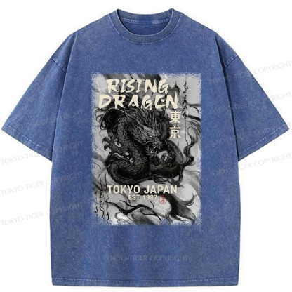 Tokyo-Tiger Sumie Rising Dragon Poster Washed T-Shirt