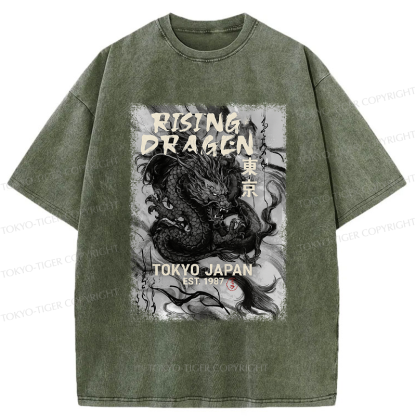 Tokyo-Tiger Sumie Rising Dragon Poster Washed T-Shirt