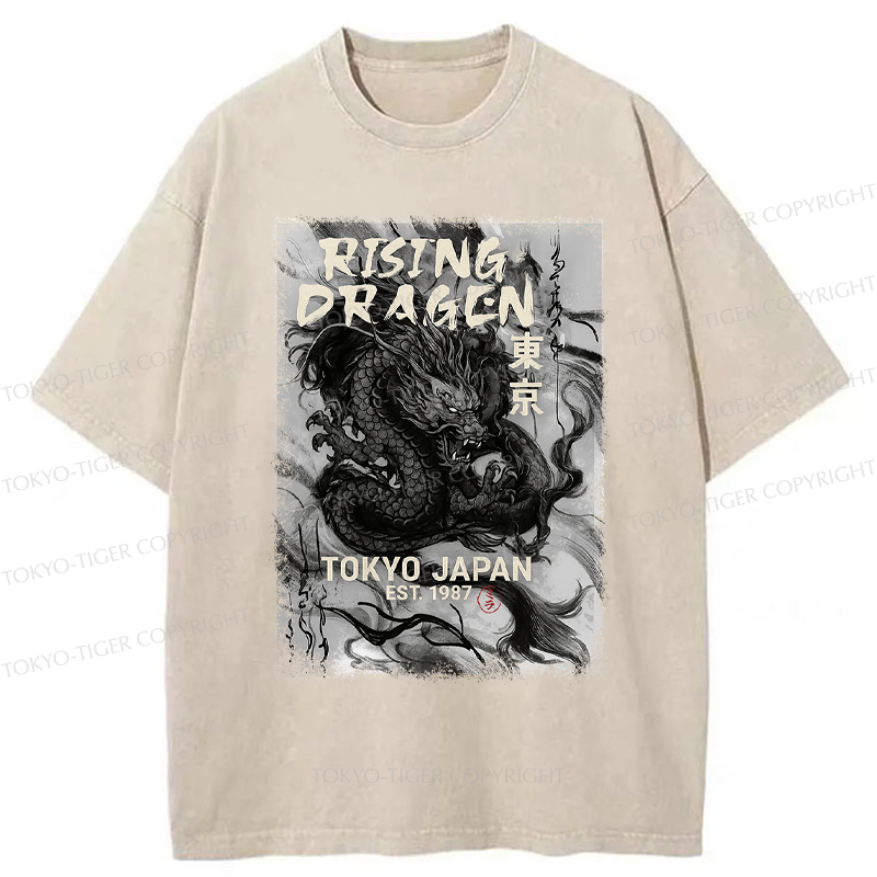 Tokyo-Tiger Sumie Rising Dragon Poster Washed T-Shirt