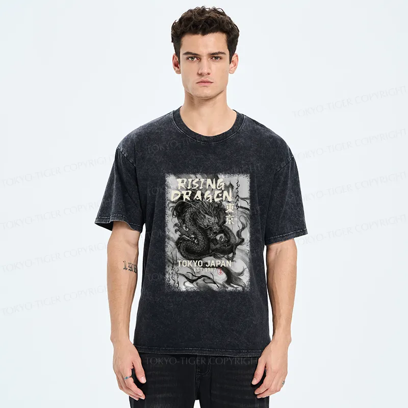 Tokyo-Tiger Sumie Rising Dragon Poster Washed T-Shirt