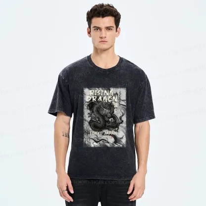 Tokyo-Tiger Sumie Rising Dragon Poster Washed T-Shirt