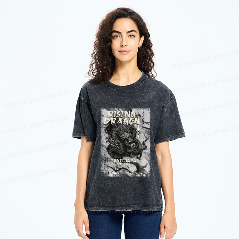 Tokyo-Tiger Sumie Rising Dragon Poster Washed T-Shirt