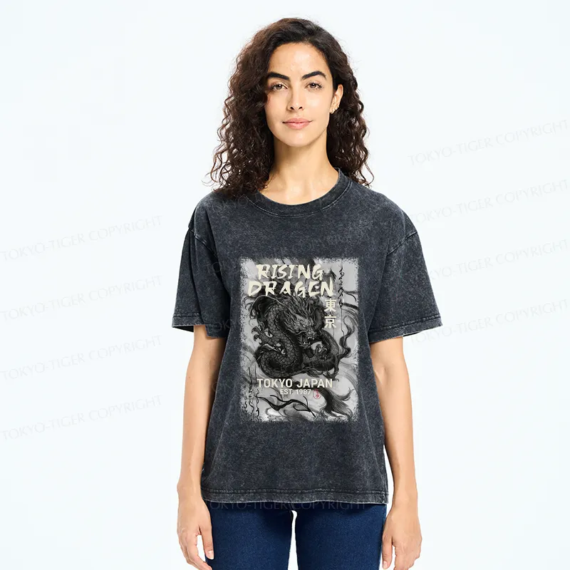 Tokyo-Tiger Sumie Rising Dragon Poster Washed T-Shirt