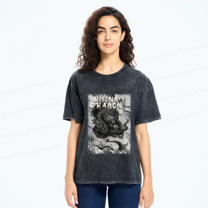 Tokyo-Tiger Sumie Rising Dragon Poster Washed T-Shirt