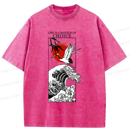 Tokyo-Tiger Japanese Crane And Wave Kanji Washed T-Shirt