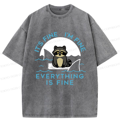 Tokyo-Tiger Raccoons In Danger Funny Washed T-Shirt
