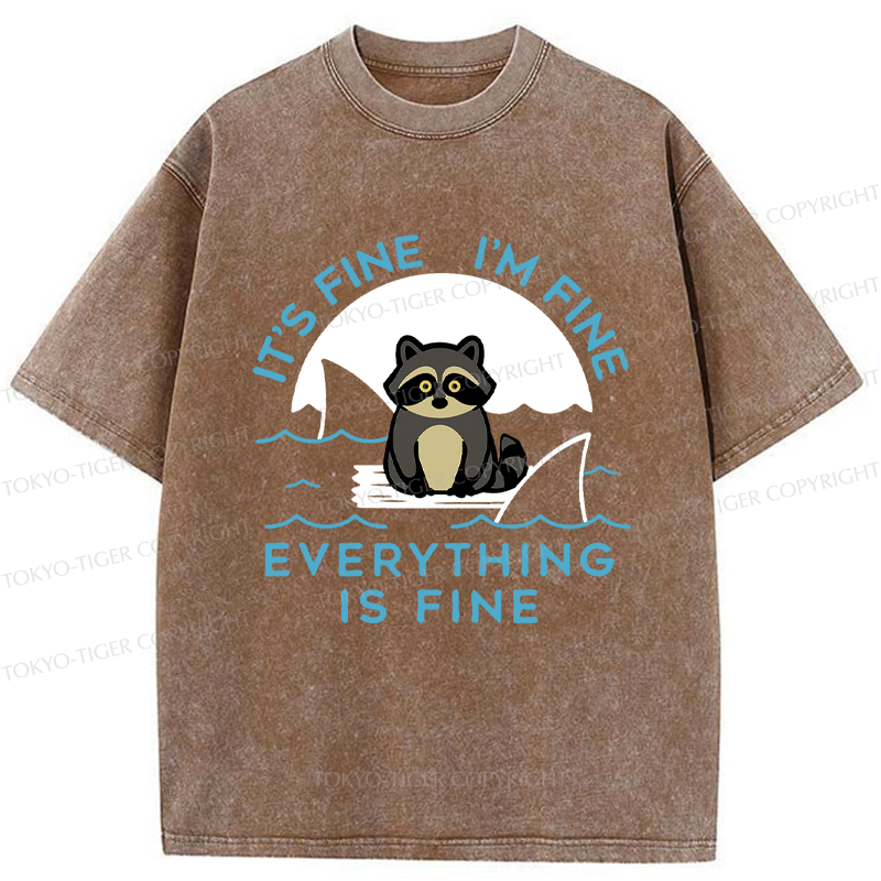 Tokyo-Tiger Raccoons In Danger Funny Washed T-Shirt