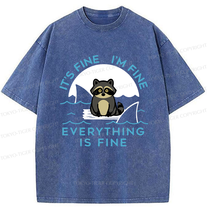 Tokyo-Tiger Raccoons In Danger Funny Washed T-Shirt